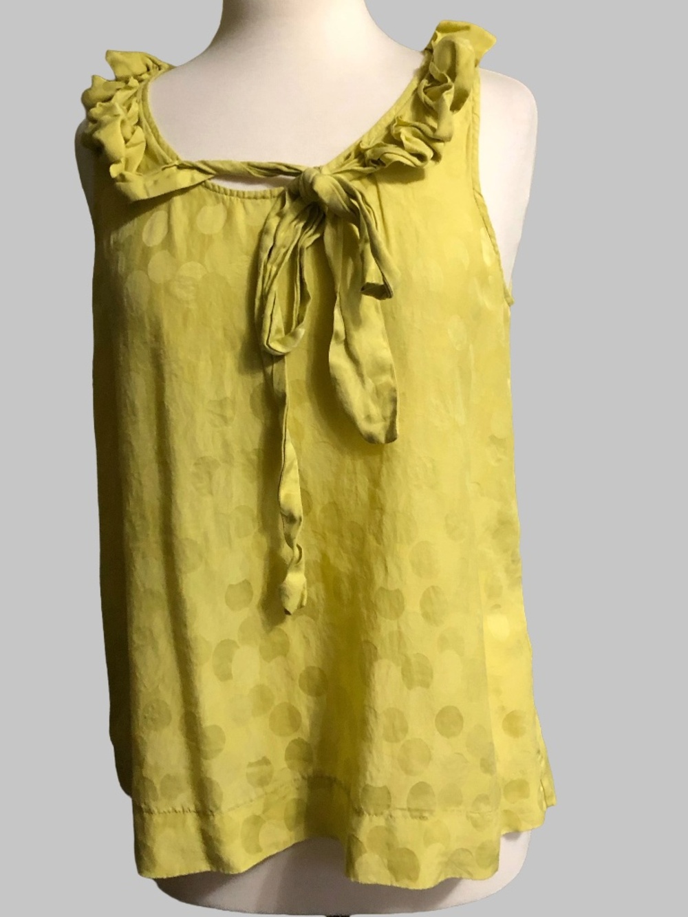 Vintage Contents Silk Cotton Blend Yellow Ruffle Tie Neck Tank Top M